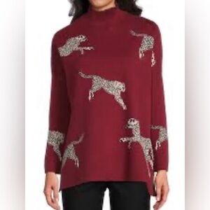 ❤️Entro Gant Burgundy Leopard-Dog Intarsia Crewneck Sweater❤️